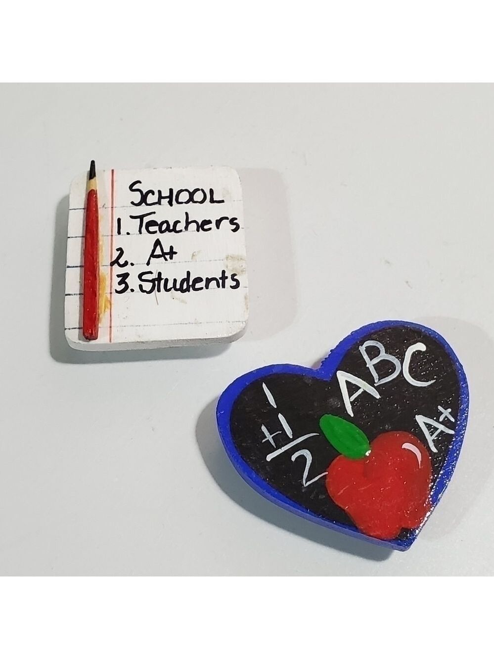 Vintage set of 2 wooden handpainted teacher button covers